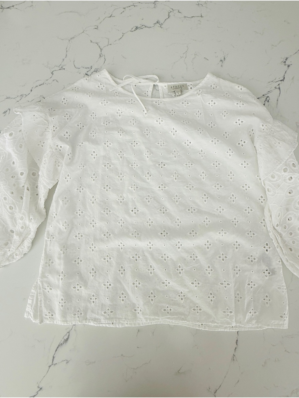 Women’s Lace Eyelet Peasant Blouse - White